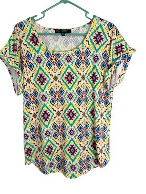 3/$20 Ashley Blue Multicolor Short Sleeve Shirt